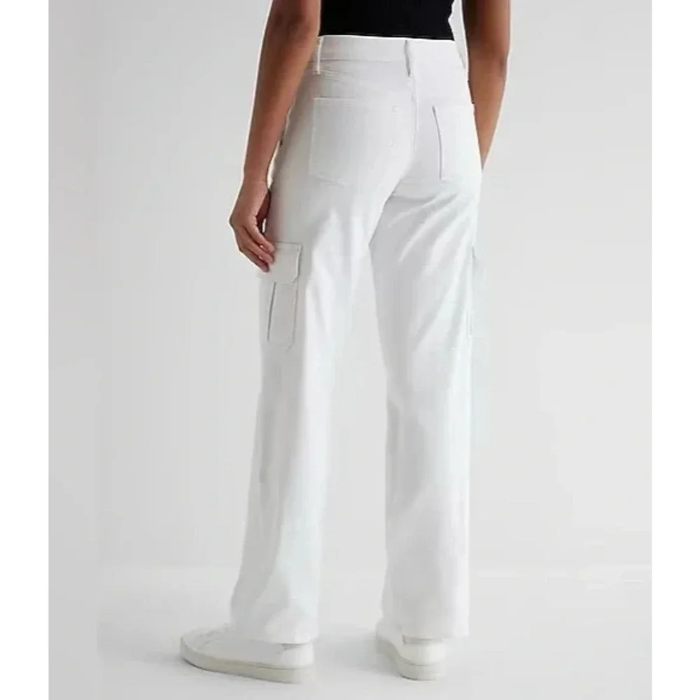 Express Relaxed Straight Low Rise Cargo Jeans White Denim Button Fly 12L 12 Long - Picture 11 of 11